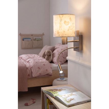 Brilagi - LED детска гъвкава стенна лампа BOBO 1xE27/25W/230V + LED/3W матов хром/бяла/зайчета