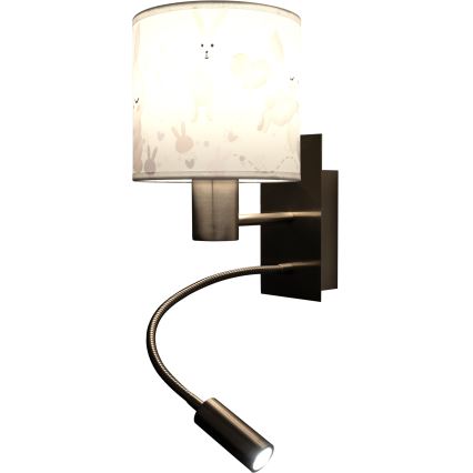 Brilagi - LED детска гъвкава стенна лампа BOBO 1xE27/25W/230V + LED/3W матов хром/бяла/зайчета