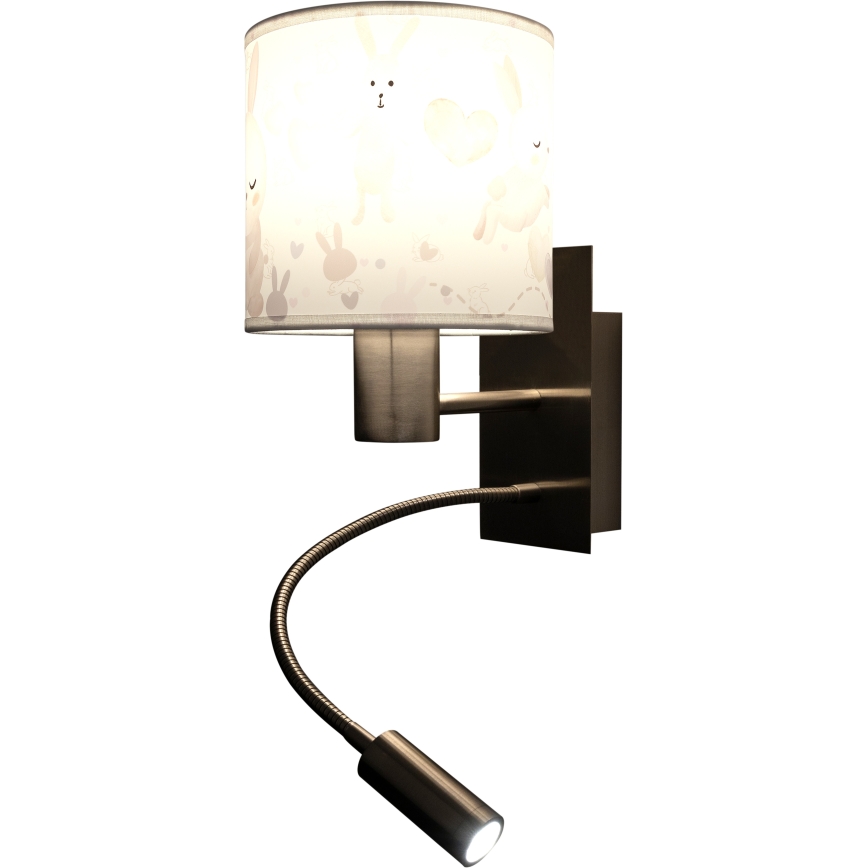 Brilagi - LED детска гъвкава стенна лампа BOBO 1xE27/25W/230V + LED/3W матов хром/бяла/зайчета