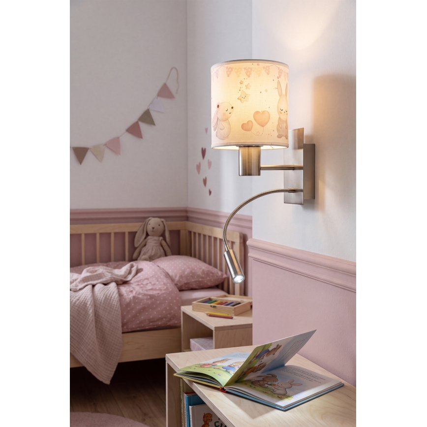 Brilagi - LED детска гъвкава стенна лампа BOBO 1xE27/25W/230V + LED/3W матов хром/кремова/зайченца