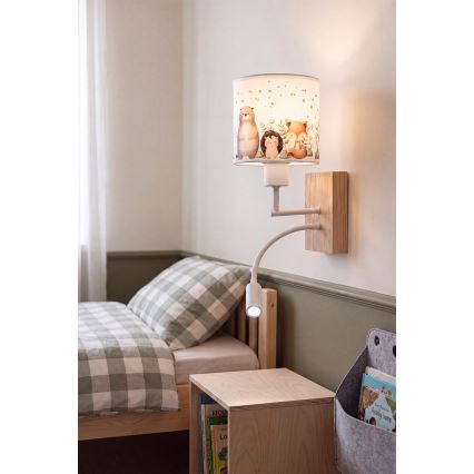 Brilagi - LED Детска гъвкава стенна лампа BOBO WOOD 1xE27/25W/230V + LED/3W дъб/бяла/с мотиви на животни
