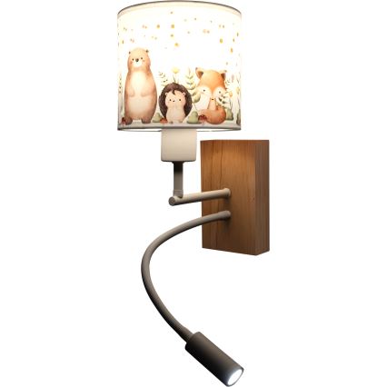 Brilagi - LED Детска гъвкава стенна лампа BOBO WOOD 1xE27/25W/230V + LED/3W дъб/бяла/с мотиви на животни