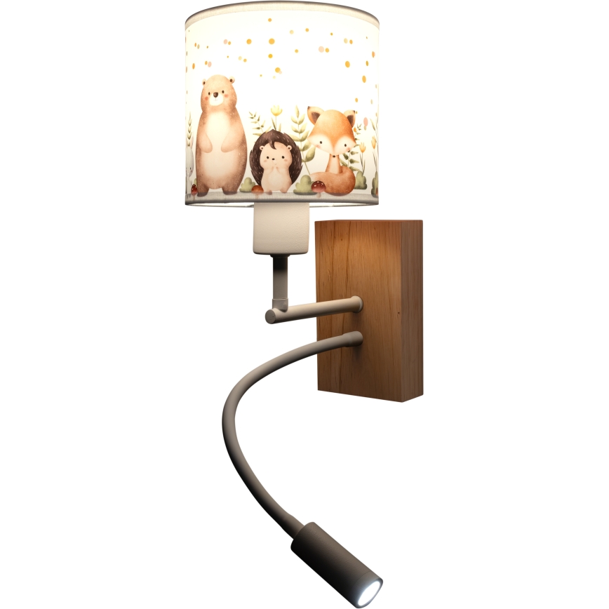 Brilagi - LED Детска гъвкава стенна лампа BOBO WOOD 1xE27/25W/230V + LED/3W дъб/бяла/с мотиви на животни
