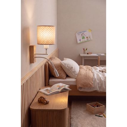 Brilagi - LED детска гъвкава стенна лампа BOBO WOOD 1xE27/25W/230V + LED/3W дъб/бяла/бежова/на точки