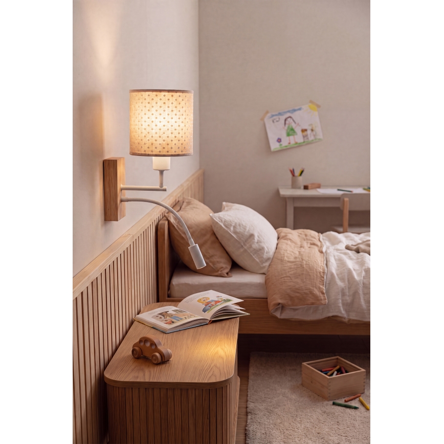 Brilagi - LED детска гъвкава стенна лампа BOBO WOOD 1xE27/25W/230V + LED/3W дъб/бяла/бежова/на точки