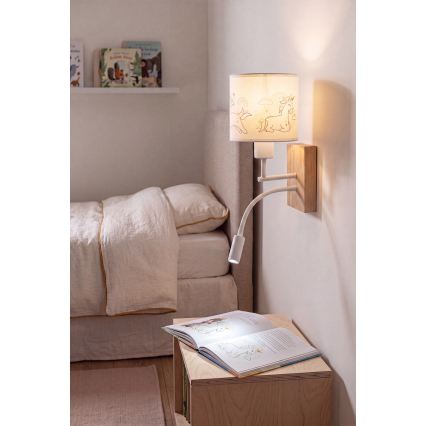 Brilagi - LED детска гъвкава стенна лампа BOBO WOOD 1xE27/25W/230V + LED/3W дъб/бял/еднорози