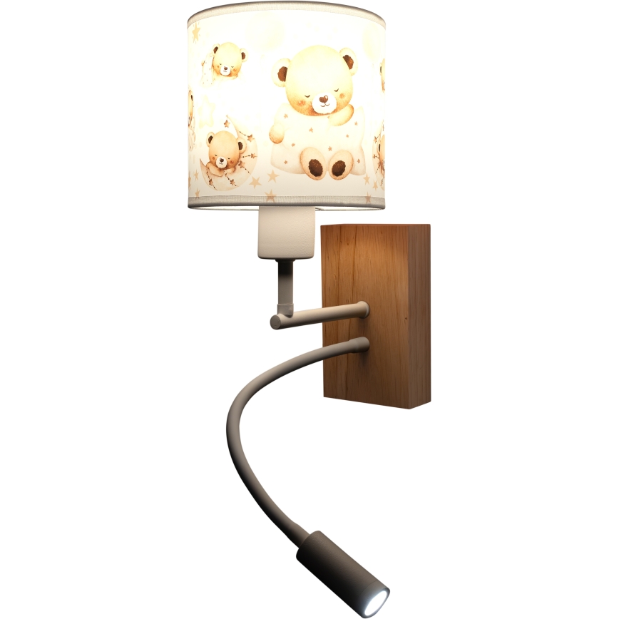 Brilagi - LED детска гъвкава настенна лампа BOBO WOOD 1xE27/25W/230V + LED/3W дъб/бяла/мечета
