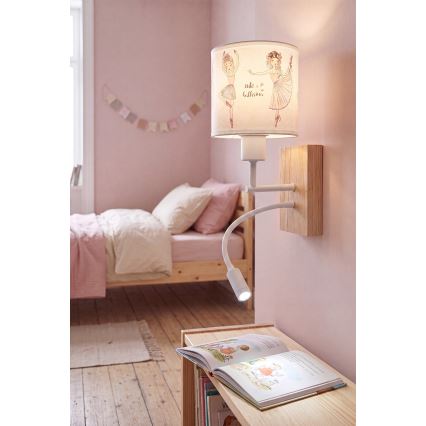 Brilagi - LED детска гъвкава стенна лампа BOBO WOOD 1xE27/25W/230V + LED/3W дъб/бяла/розова/балетни пантофки