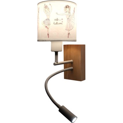 Brilagi - LED детска гъвкава стенна лампа BOBO WOOD 1xE27/25W/230V + LED/3W дъб/бяла/розова/балетни пантофки