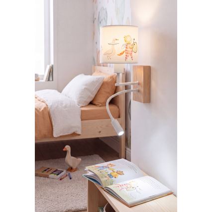 Brilagi - LED детска гъвкава стенна лампа BOBO WOOD 1xE27/25W/230V + LED/3W дъб/бяла/животни