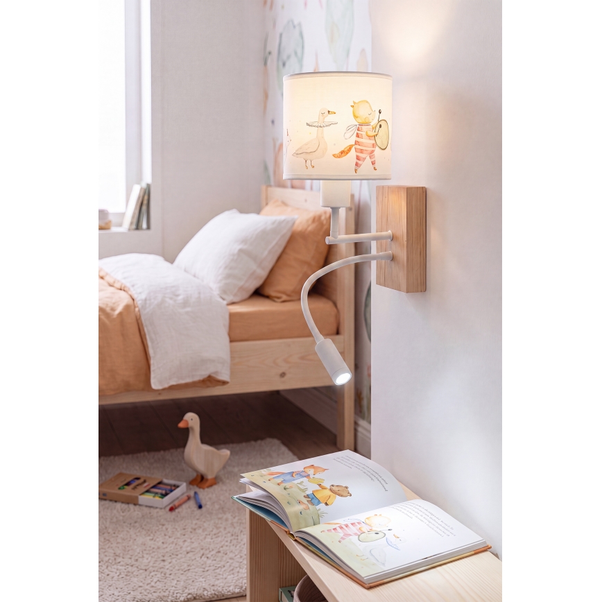Brilagi - LED детска гъвкава стенна лампа BOBO WOOD 1xE27/25W/230V + LED/3W дъб/бяла/животни
