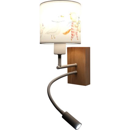 Brilagi - LED детска гъвкава стенна лампа BOBO WOOD 1xE27/25W/230V + LED/3W дъб/бяла/животни
