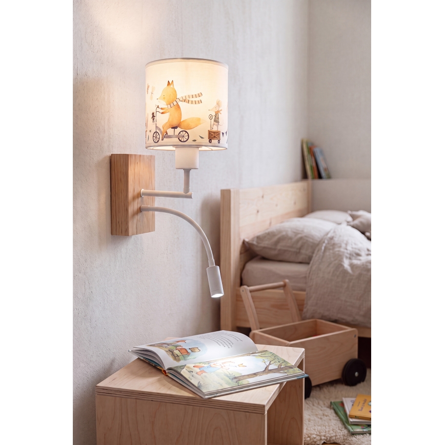 Brilagi - LED детска гъвкава стенна лампа BOBO WOOD 1xE27/25W/230V + LED/3W дъб/бяло/животни