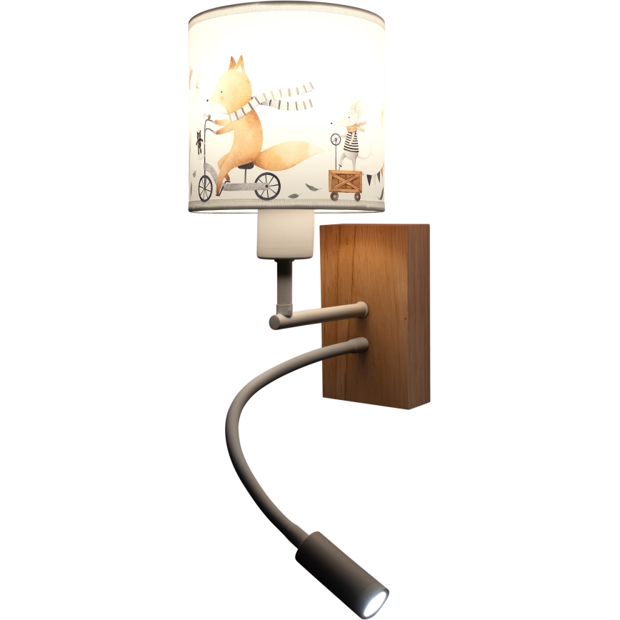 Brilagi - LED детска гъвкава стенна лампа BOBO WOOD 1xE27/25W/230V + LED/3W дъб/бяло/животни
