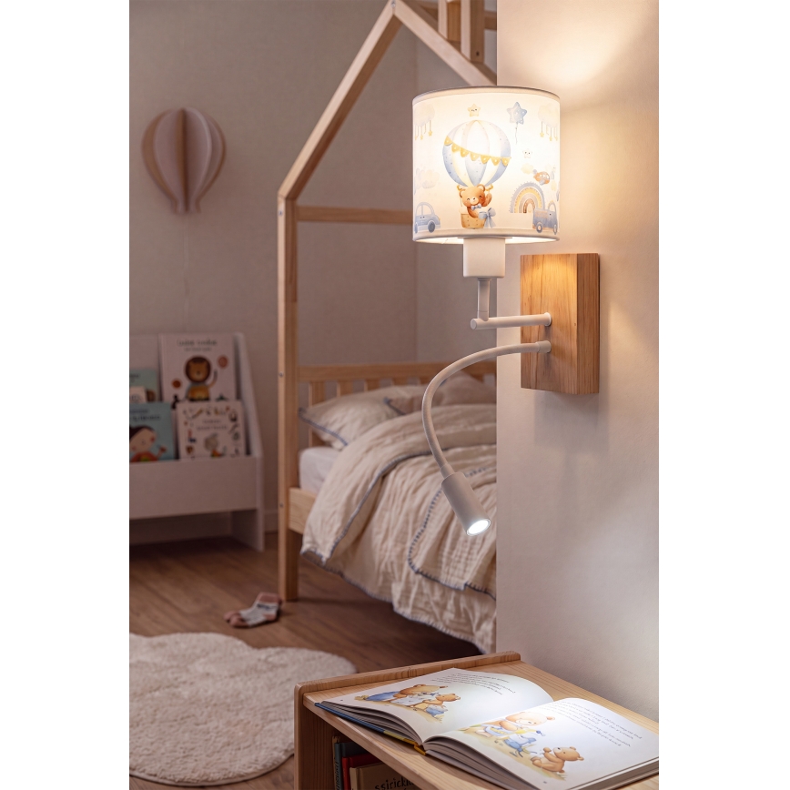 Brilagi - LED детска гъвкава стенна лампа BOBO WOOD 1xE27/25W/230V + LED/3W дъб/бяла/синя/меченца