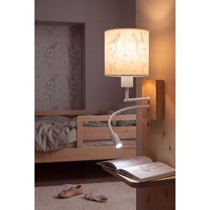 Brilagi - LED детска гъвкава стенна лампа BOBO WOOD 1xE27/25W/230V + LED/3W дъб/бяла/зайчета