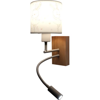 Brilagi - LED детска гъвкава стенна лампа BOBO WOOD 1xE27/25W/230V + LED/3W дъб/бяла/зайчета
