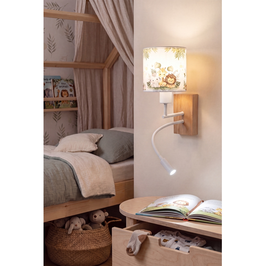 Brilagi - LED детска гъвкава стенна лампа BOBO WOOD 1xE27/25W/230V + LED/3W дъб/бяла/зелена/джунгла