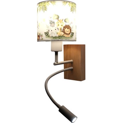 Brilagi - LED детска гъвкава стенна лампа BOBO WOOD 1xE27/25W/230V + LED/3W дъб/бяла/зелена/джунгла