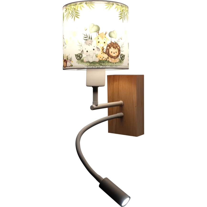 Brilagi - LED детска гъвкава стенна лампа BOBO WOOD 1xE27/25W/230V + LED/3W дъб/бяла/зелена/джунгла