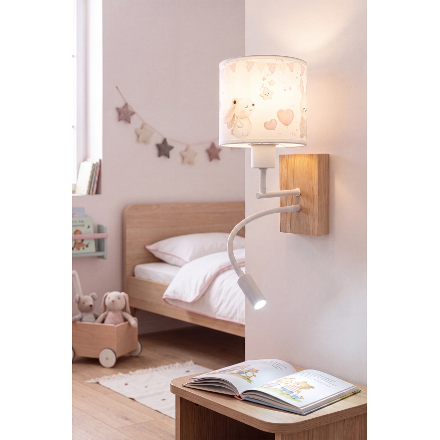 Brilagi - LED детска гъвкава стенна лампа BOBO WOOD 1xE27/25W/230V + LED/3W дъб/бяла/кремова/зайчета