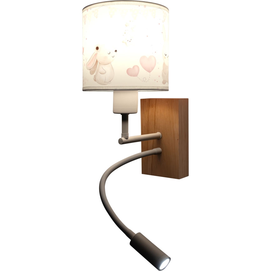 Brilagi - LED детска гъвкава стенна лампа BOBO WOOD 1xE27/25W/230V + LED/3W дъб/бяла/кремова/зайчета