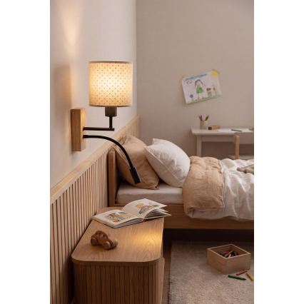 Brilagi - LED детска гъвкава стенна лампа BOBO WOOD 1xE27/25W/230V + LED/3W дъб/черен/бежов/на точки