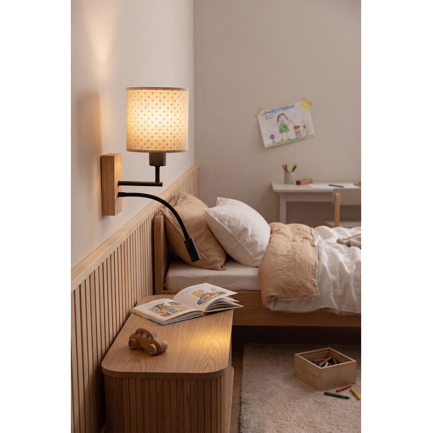 Brilagi - LED детска гъвкава стенна лампа BOBO WOOD 1xE27/25W/230V + LED/3W дъб/черен/бежов/на точки