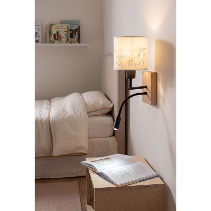 Brilagi - LED детска гъвкава стенна лампа BOBO WOOD 1xE27/25W/230V + LED/3W дъб/черен/бял/еднорози