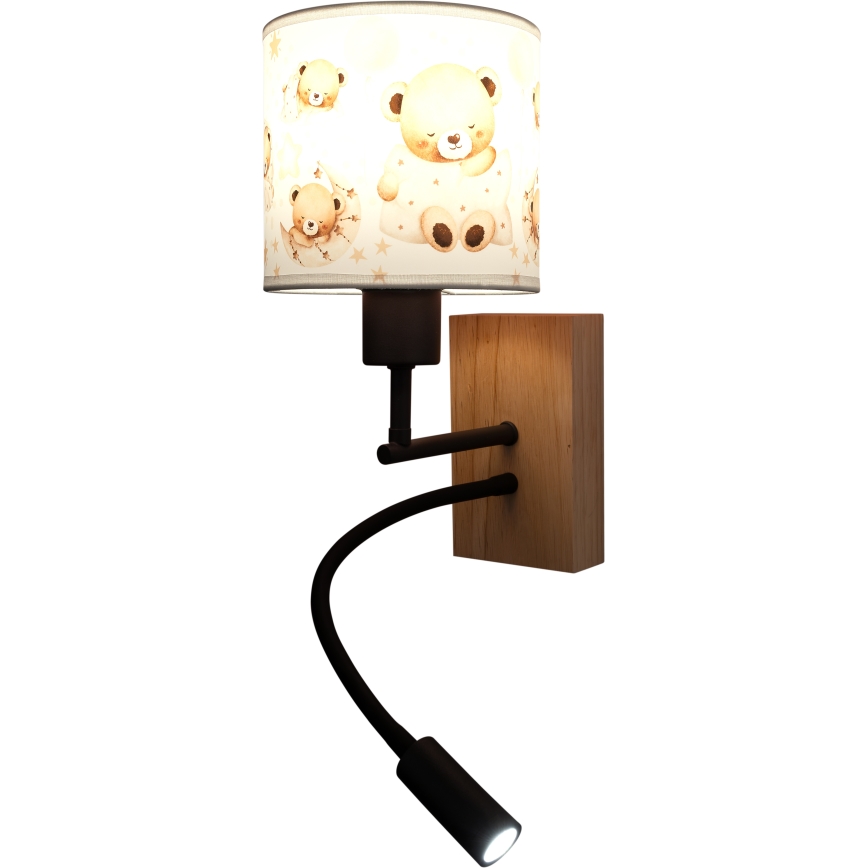Brilagi - LED Детска гъвкава стенна лампа BOBO WOOD 1xE27/25W/230V + LED/3W дъб/черен/бял/меченца