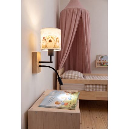 Brilagi - LED детска гъвкава стенна лампа BOBO WOOD 1xE27/25W/230V + LED/3W дъб/черен/бял/розов/феи