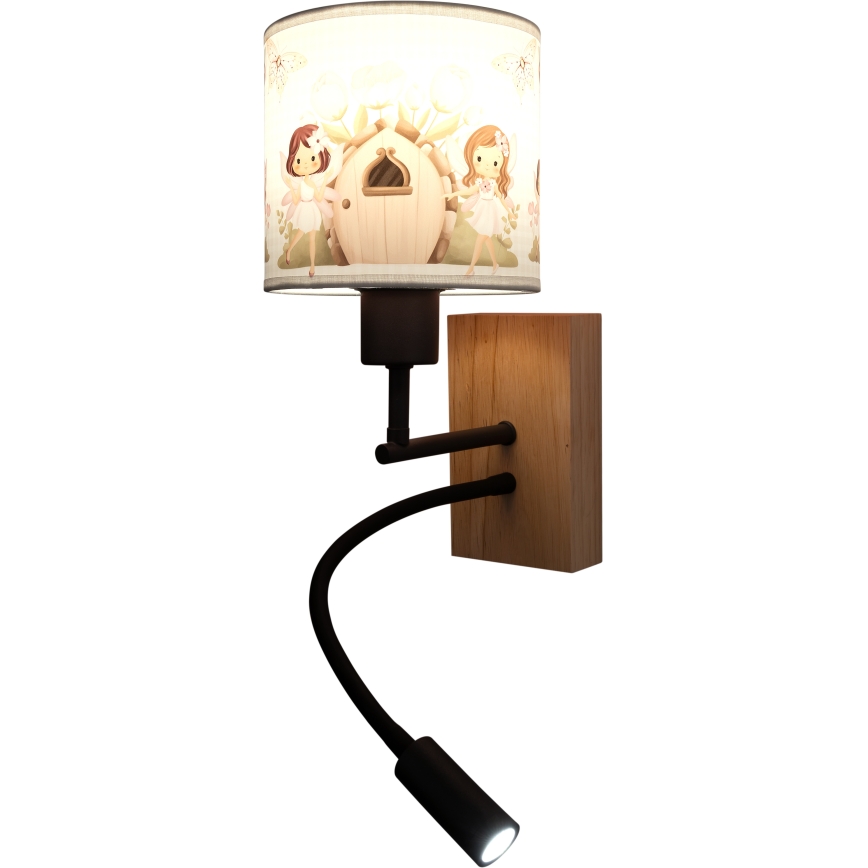 Brilagi - LED детска гъвкава стенна лампа BOBO WOOD 1xE27/25W/230V + LED/3W дъб/черен/бял/розов/феи