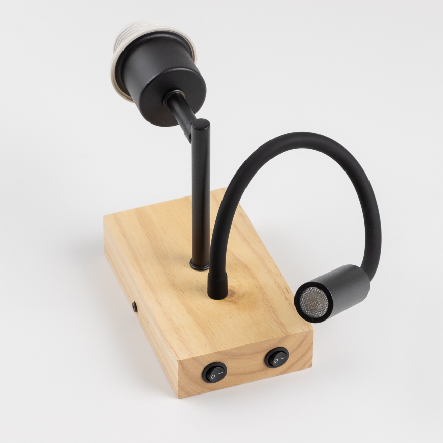 Brilagi - LED детска гъвкава стенна лампа BOBO WOOD 1xE27/25W/230V + LED/3W дъб/черно/бяло/с животински мотив