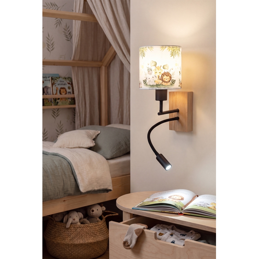 Brilagi - LED детска гъвкава стенна лампа BOBO WOOD 1xE27/25W/230V + LED/3W дъб/черно/бяло/зелено/джунгла