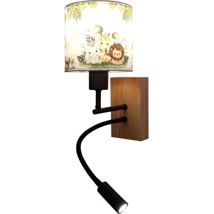 Brilagi - LED детска гъвкава стенна лампа BOBO WOOD 1xE27/25W/230V + LED/3W дъб/черно/бяло/зелено/джунгла