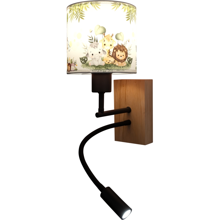 Brilagi - LED детска гъвкава стенна лампа BOBO WOOD 1xE27/25W/230V + LED/3W дъб/черно/бяло/зелено/джунгла