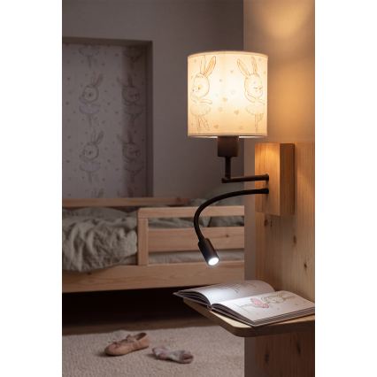 Brilagi - LED детска гъвкава настенна лампа BOBO WOOD 1xE27/25W/230V + LED/3W дъб/черен/бял/зайчета