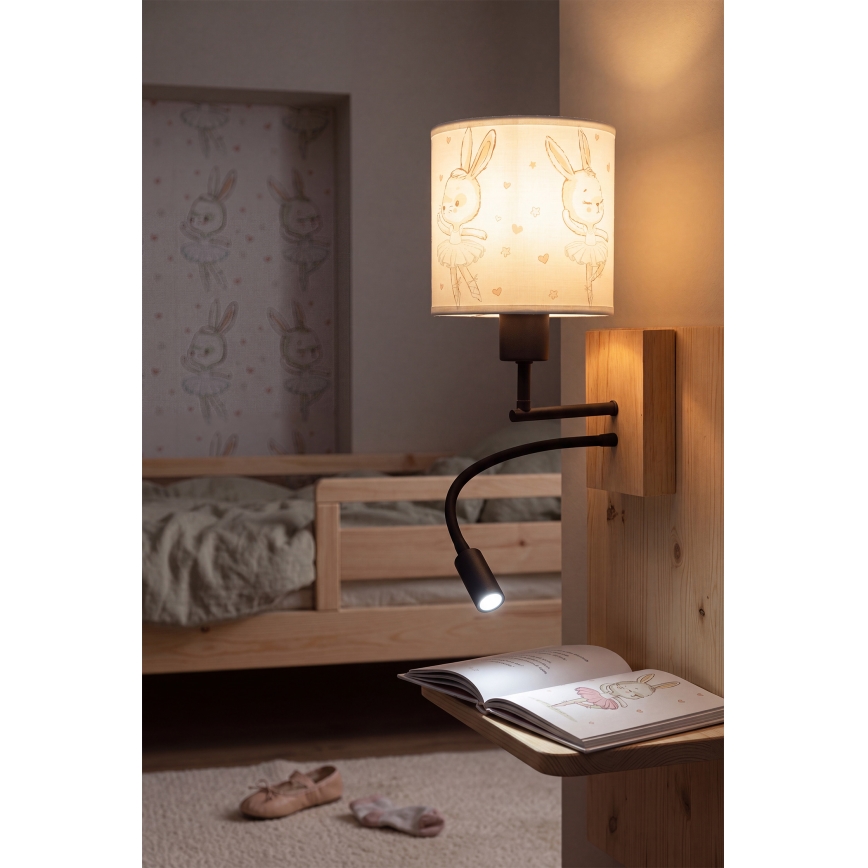 Brilagi - LED детска гъвкава настенна лампа BOBO WOOD 1xE27/25W/230V + LED/3W дъб/черен/бял/зайчета
