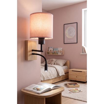 Brilagi - LED гъвкава стенна лампа BOBO WOOD 1xE27/25W/230V + LED/3W дъб/черен/розов