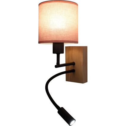 Brilagi - LED гъвкава стенна лампа BOBO WOOD 1xE27/25W/230V + LED/3W дъб/черен/розов