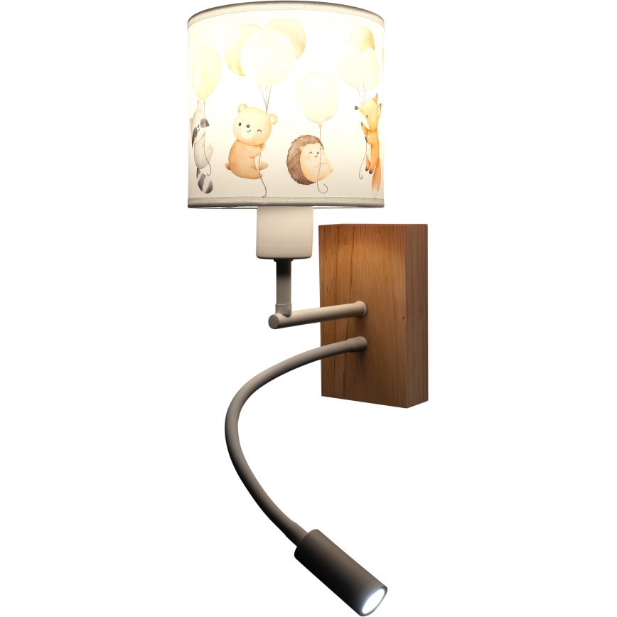 Brilagi - LED детска гъвкава стенна лампа BOBO WOOD 1xE27/25W/230V + LED/3W дъб/бяла/с животински мотив