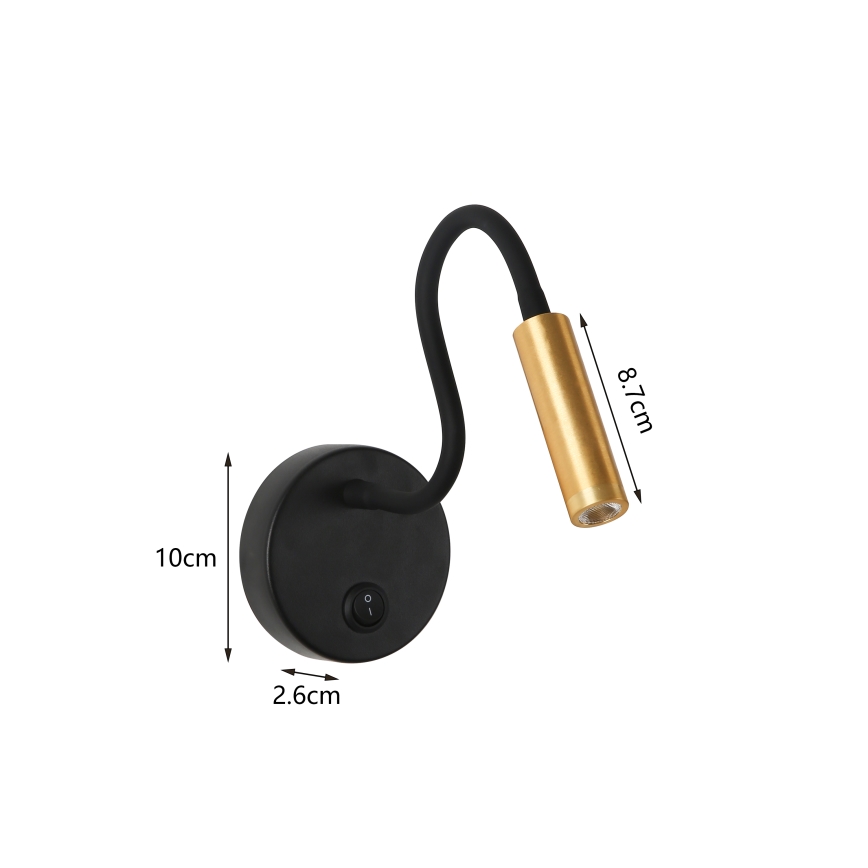 Brilagi - LED Гъвкав аплик MAYA LED/3W/230V 4000K черен/златист