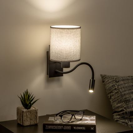 Brilagi - LED Гъвкав аплик NUBILA 1xE27/25W/230V + LED/3W черен/сив