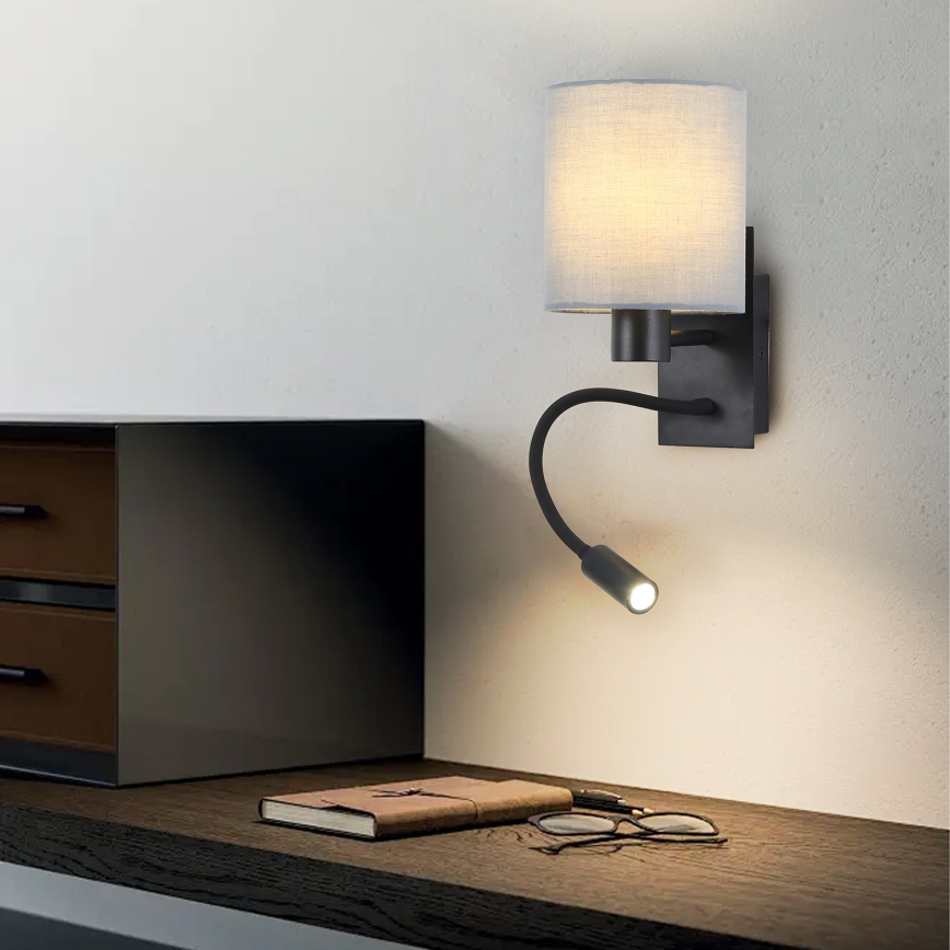 Brilagi - LED Гъвкав аплик NUBILA 1xE27/25W/230V + LED/3W черен/сив