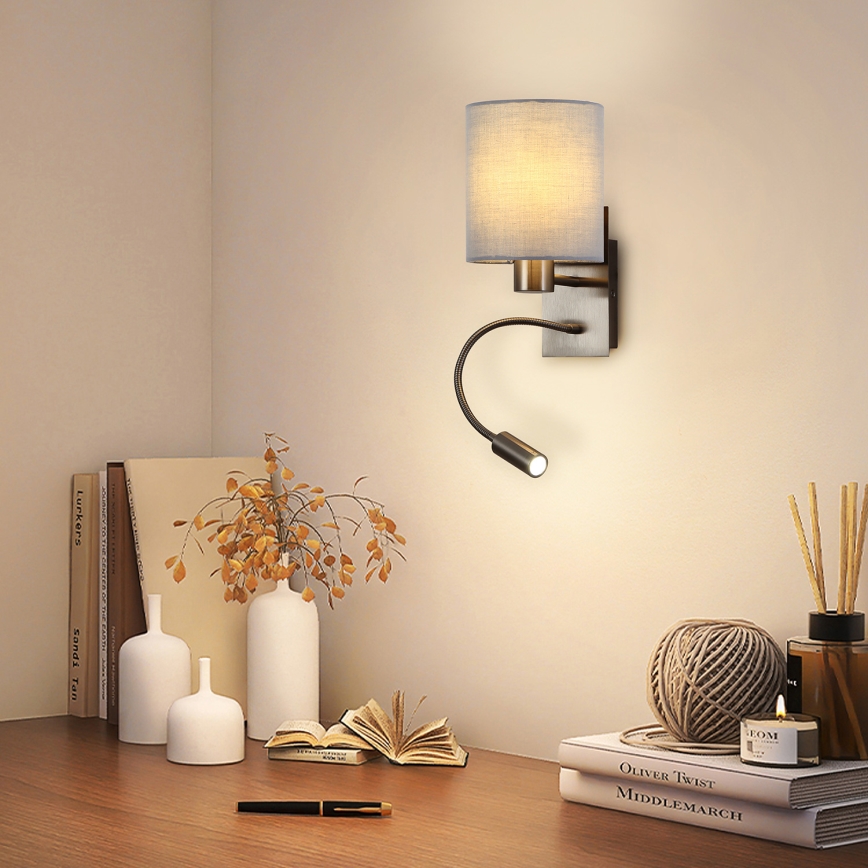 Brilagi - LED Гъвкав аплик NUBILA 1xE27/25W/230V + LED/3W матов хром/сив