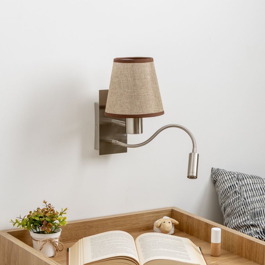 Brilagi - LED Гъвкав аплик NUBILA 1xE27/25W/230V + LED/3W матов хром/кафяв