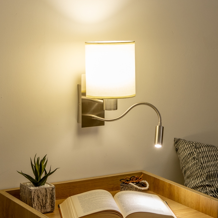 Brilagi - LED Гъвкав аплик NUBILA 1xE27/25W/230V + LED/3W матов хром/кремав