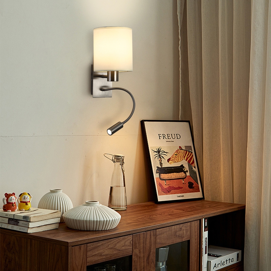 Brilagi - LED Гъвкав аплик NUBILA 1xE27/25W/230V + LED/3W матов хром/кремав