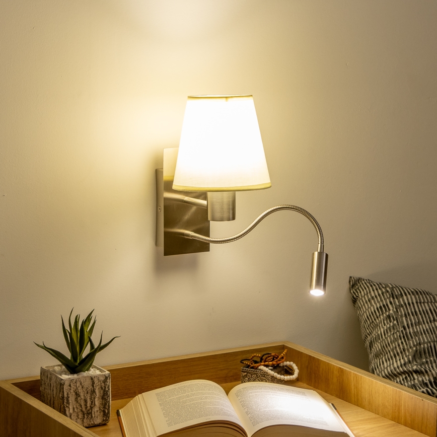 Brilagi - LED Гъвкав аплик NUBILA 1xE27/25W/230V + LED/3W матов хром/кремав