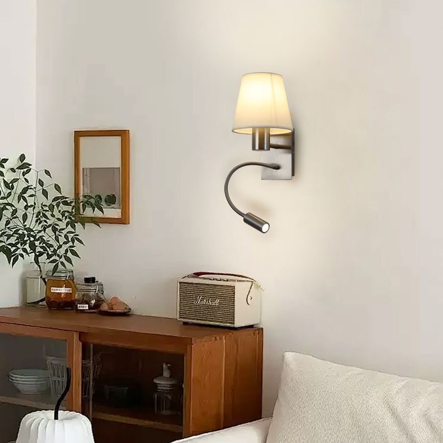Brilagi - LED Гъвкав аплик NUBILA 1xE27/25W/230V + LED/3W матов хром/кремав
